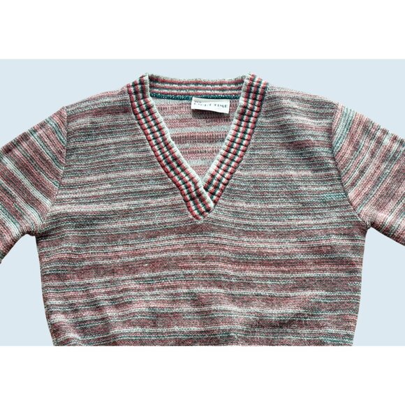 Vintage THE RIGHT TIME 1970s / 1980s V Neck Striped Sweater Sz XS - Picture 3 of 8
